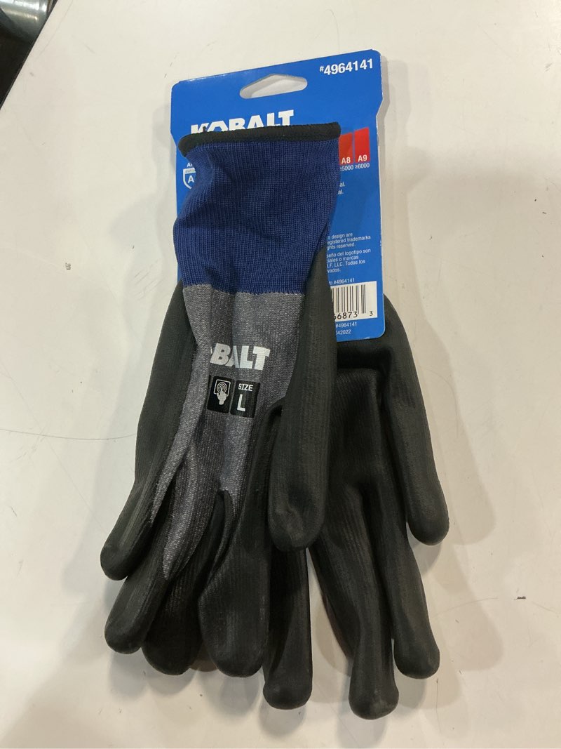 Condition photo showing New/Like New for kobalt large black polyurethane dipped nylon blend everyday gloves 1 -pairs large