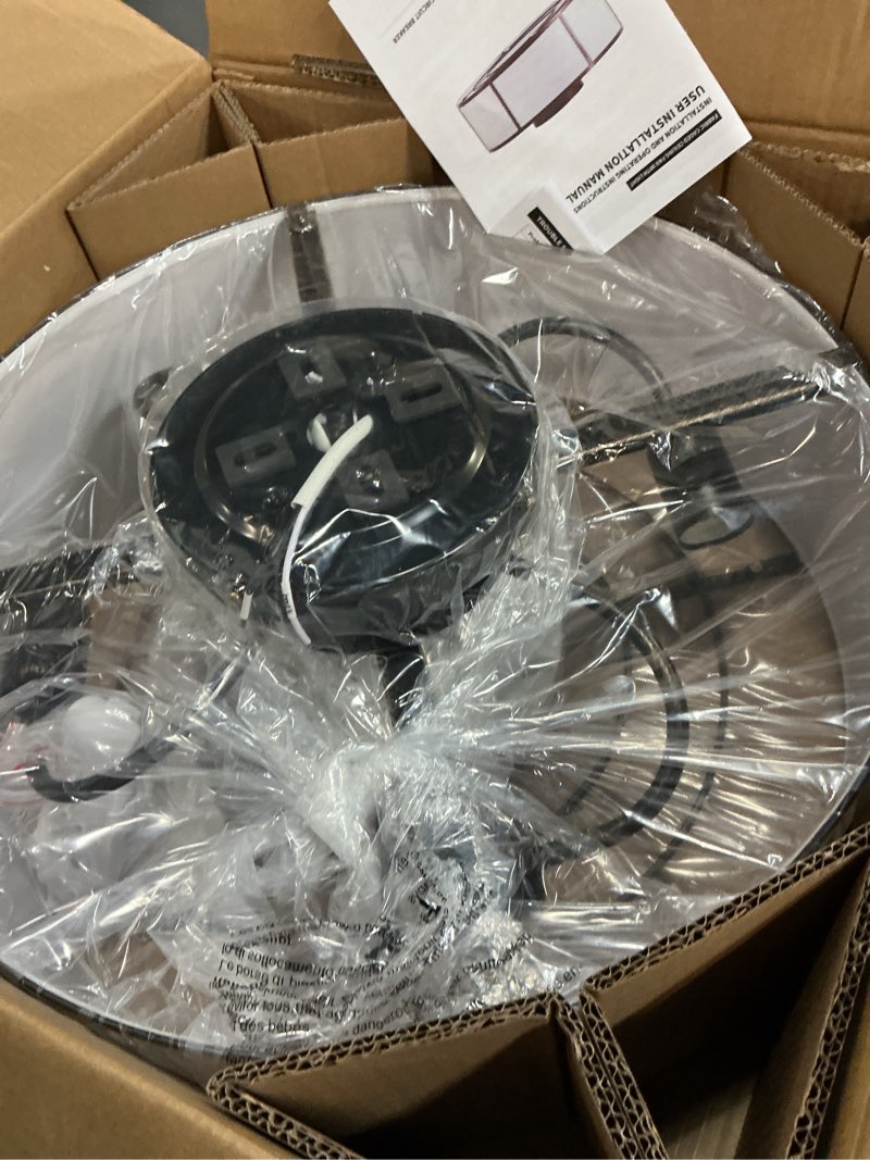 Condition photo showing Good Condition for Caged Ceiling Fans with Lights Flush Mount, Farmhouse Low Profile Ceiling Fan with Lights Remote Control, 20'' Modern Bladeless 6 Speeds for Bedroom, Nursery, Kitchen, Black