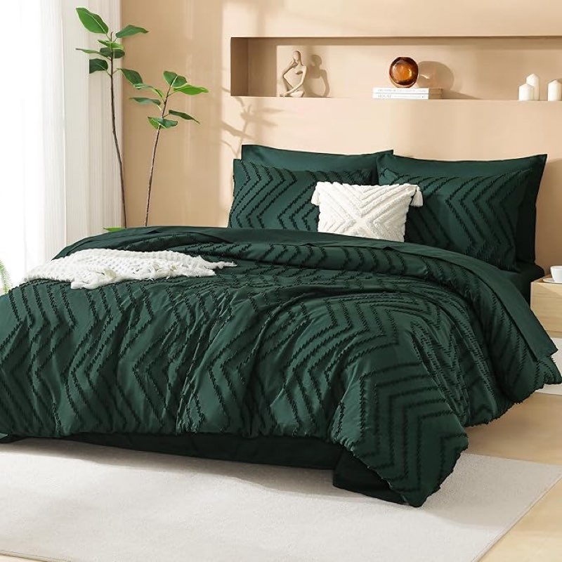 litanika california king comforter set with sheets emerald green - 7 pieces cal king bed in a bag chevron tufted complete bedding sets with comforter, sheets, pillowcases & shams