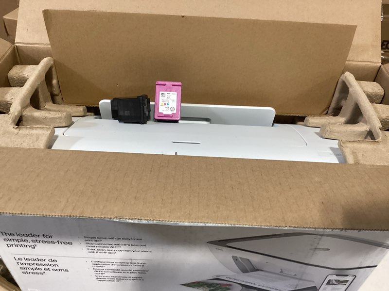 Condition photo showing As Is for hp deskjet 2855e wireless all-in-one color inkjet printer, scanner, copier, best-for-home, 3 month instant ink trial included. this printer is only 2.4 ghz capable. (588s5a)