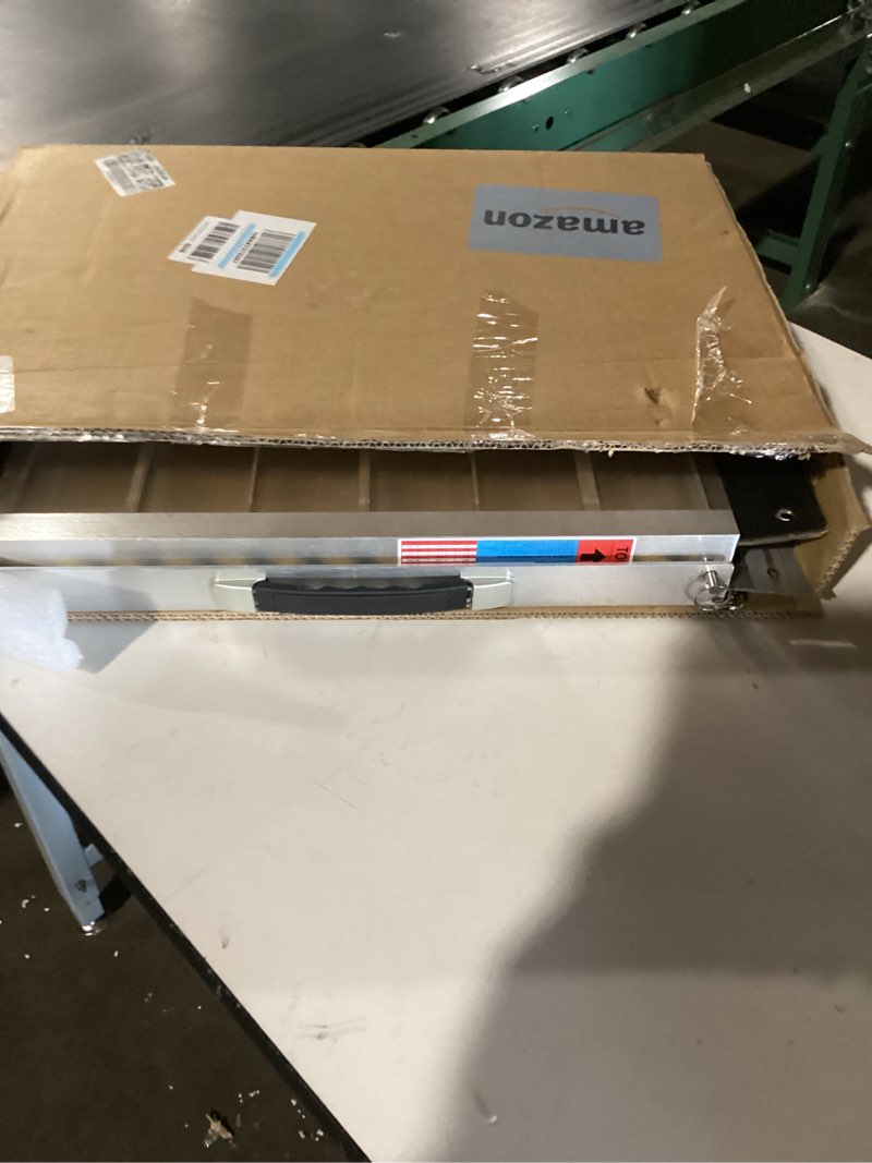 Condition photo showing Good Condition for Portable Wheelchair Ramp 2FT, Anti-Slip Aluminum Folding Portable Ramp, Wheelchair Ramps for Home, Weight Capacity Up to 600 LBS, with Transition Plates Above and Below, Loading Dock Plates Silver 2FT Using height 2-6"