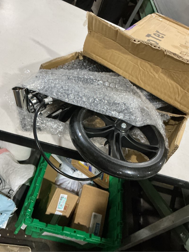 Condition photo showing As Is for scooters for kids 8-12, teens & adults - lightweight, foldable, 8-inch big wheels, hand brake & bell, 4 adjustable height levels, 240 lbs max load, perfect for school, campus and park rides black