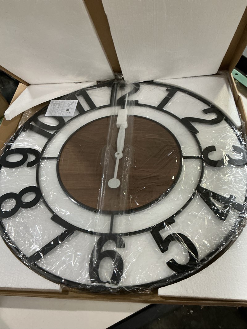 Condition photo showing New/Like New for pytha sight 30 inch extra giant large wall clock, big metal modern decorative black walnut arabic numerals silent oversized wall clocks for living room,kitchen bedroom,office,fireplace black walnut 30 inch