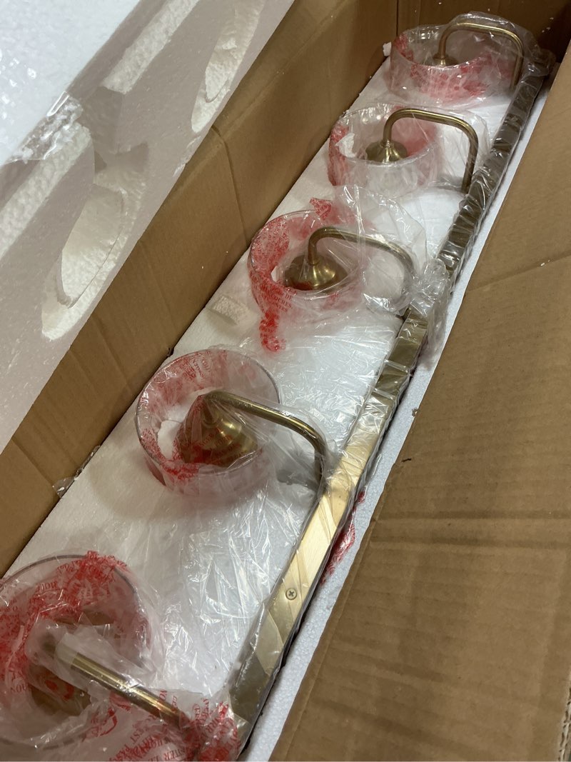 Condition photo showing Good Condition for zeyu 36 inch bathroom lighting fixtures over mirror, vintage bathroom light fixtures, 5-light bathroom light with clear glass shade, brushed gold finish, zsl72b-5w bg gold 5-light