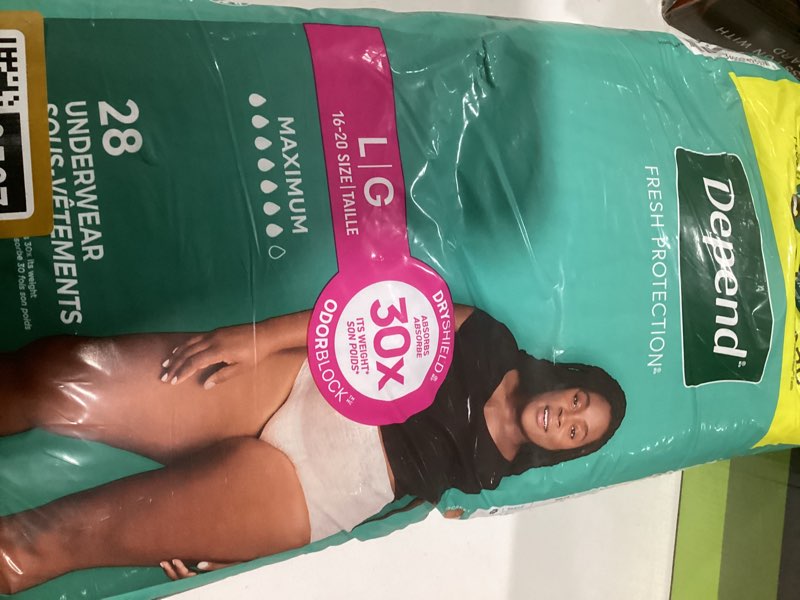 Condition photo showing New/Like New for Depend Fresh Protection Adult Diapers, Incontinence & Postpartum Bladder Leak Underwear for Women, Disposable, Maximum, Large, Blush, 28 Count, Packaging May Vary Large 28