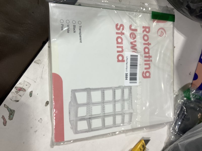 Condition photo showing New/Like New for similiar product white360° rotating jewelry organizer stand with 5 layers,acrylic earring holder organizer stand,212 holes and 212 grooves for studs,dangly earrings,chains,bracelets,necklace 5-tier,black