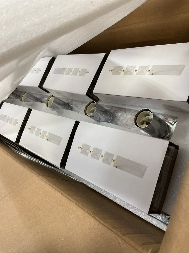 Condition photo showing Good Condition for Siljoy 6-Light Modern Crystal Chandelier for Dining Room, Rectangular K9 Crystal Raindrop Chandelier, Rectangle Pendant Ceiling Light Fixture for Living Room Kitchen Island L31.5'' x W10'' x H10'' Chrome-hanging L31.5"