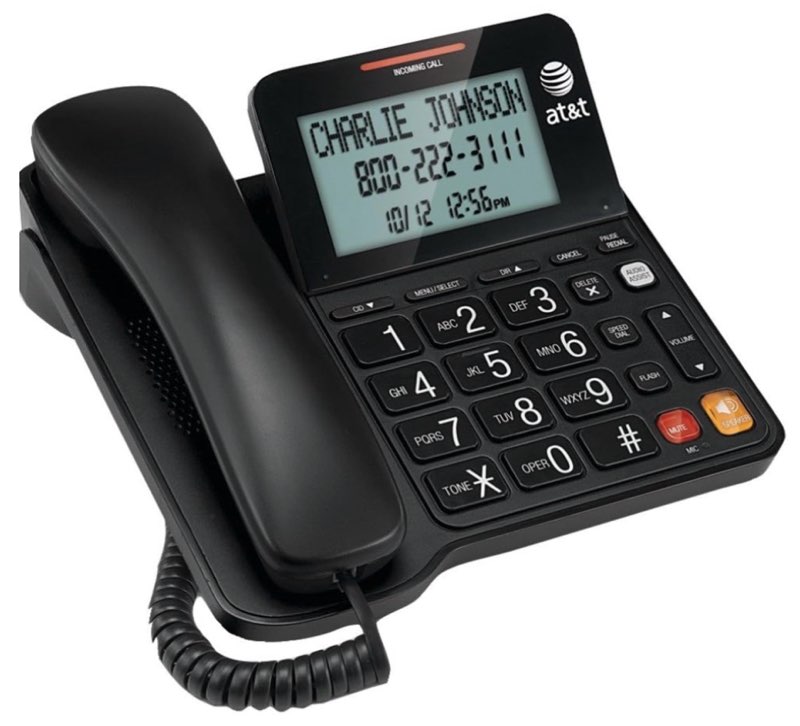 at&t cl2940 corded phone with speakerphone, extra-large tilt display/buttons, caller id/call waiting and audio assist, black pack of 1