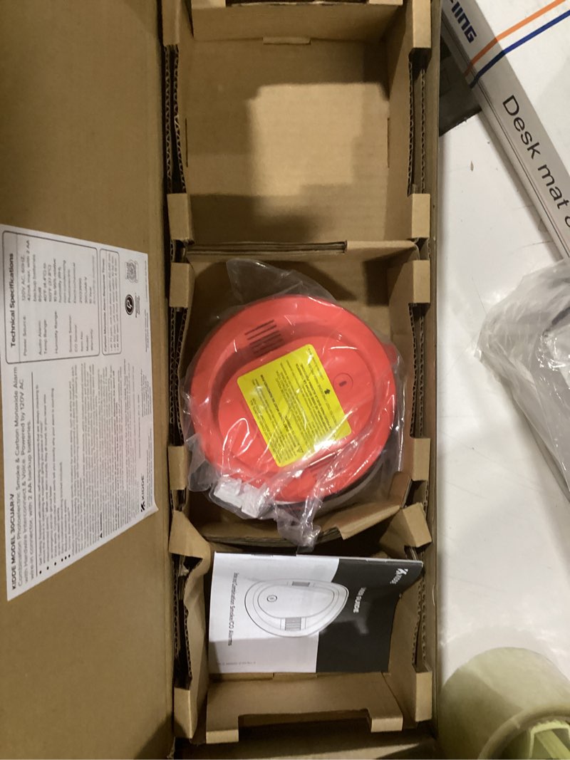 Condition photo showing As Is for kidde smoke & carbon monoxide detector, hardwired, interconnect combination smoke & co alarm with battery backup, voice alert,