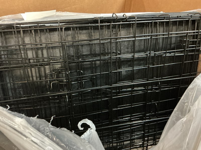 Condition photo showing As Is for fdw dog crate for small dogs 24 inch folding metal wirepet cage double door w/divider panel indoor outdoor kennel leak-proof plastic tray,black black 24 inch double door