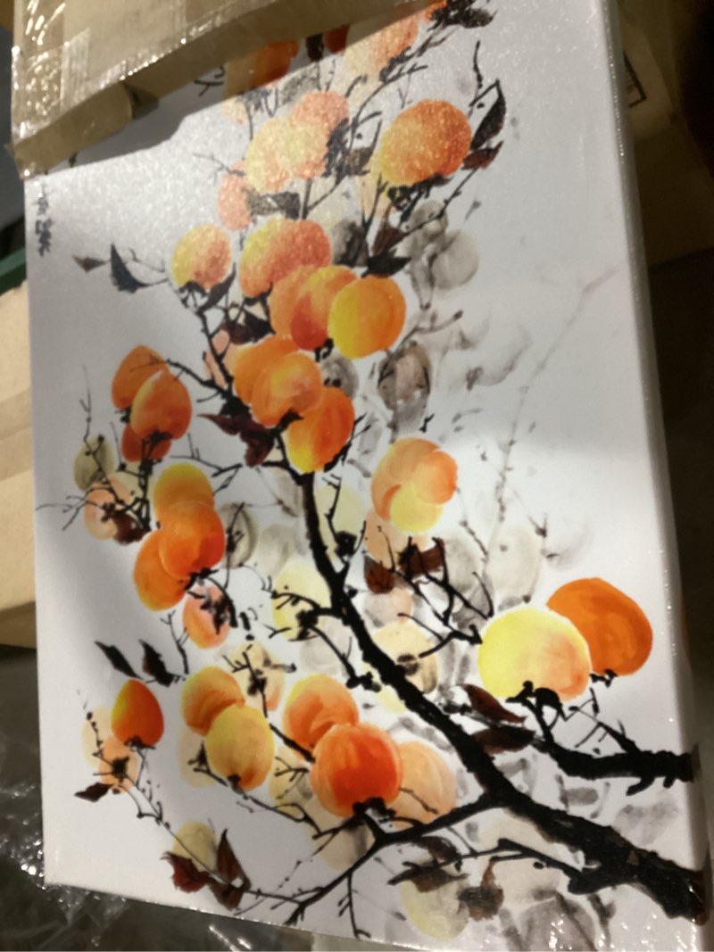 Condition photo showing Good Condition for canvbay asian wall art traditional chinese ink style with 'may everything go as you wish' quote canvas prints persimmon on branch painting pictures oriental poster framed for home decor 16x24inch 24"l x 16"w persimmon
