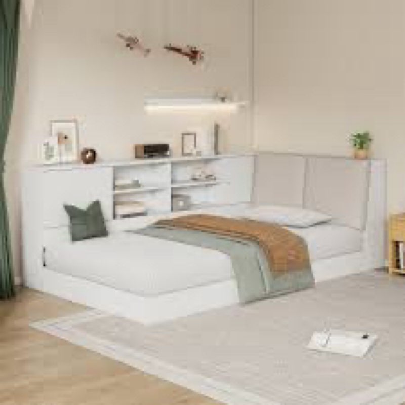L-shaped Daybed Corner Bed Under-bed Drawers with Storage Bookcase(incomplete only 1 box )