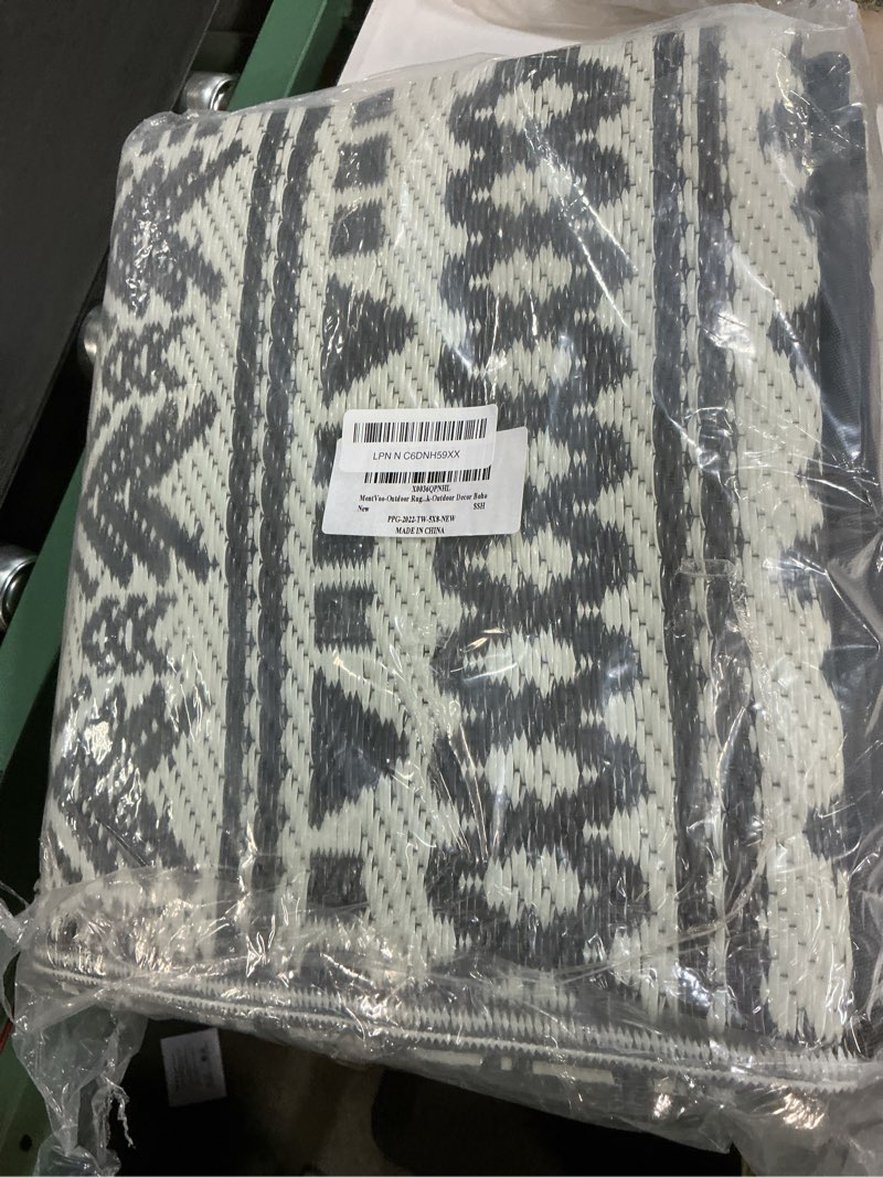 Condition photo showing New/Like New for montvoo outdoor rug carpet waterproof 5x8 outdoor patio rug mat reverisble plastic straw outdoor rug for rv camping picnic beach balcony boho grey grey 5' x 8' (rectangular)