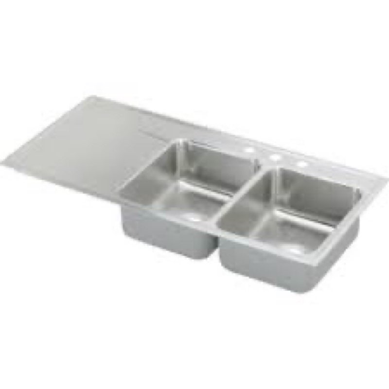 Gourmet 48\" x 22\" 3 Hole Self Rimming Double Bowl Kitchen Sink INCOMPLETE 