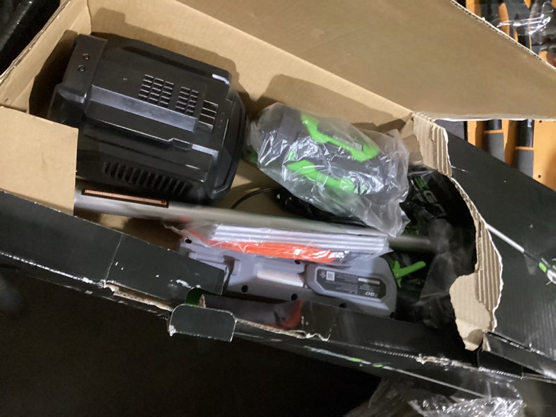 Condition photo showing As Is for ego powerload 56-volt 15-in telescopic shaft battery string trimmer 2.5 ah 