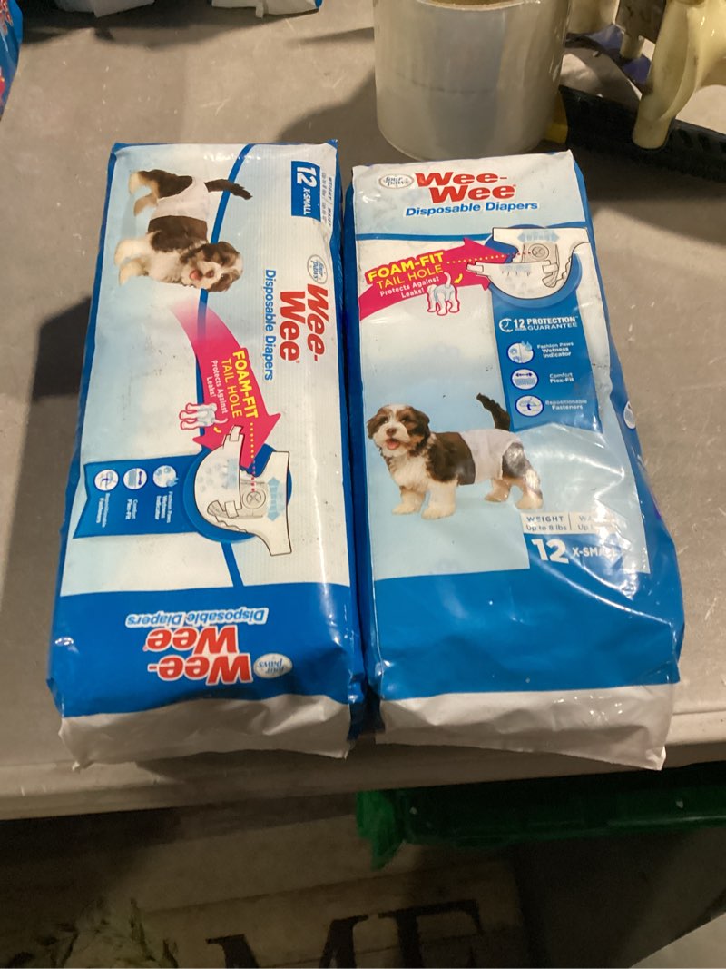 Condition photo showing Good Condition for Four Paws Wee-Wee Super Absorbent Disposable Adjustable Dog Potty Training Diapers, Leak-Proof Protection for Puppies and Small Dogs, Extra Small, 12 Count Extra Small (12 Count)