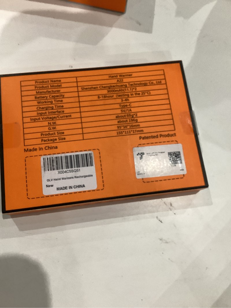 Condition photo showing New/Like New for OLV Hand Warmers Rechargeable 2 Pack Strong Magnetic 18Hrs Longer Heating Portable Pocket-Sized Hand Warmer 6000mAh USB Hot Heater Birthday Gifts for Men Women Camping,Golf,Hunting,Travel Essentials