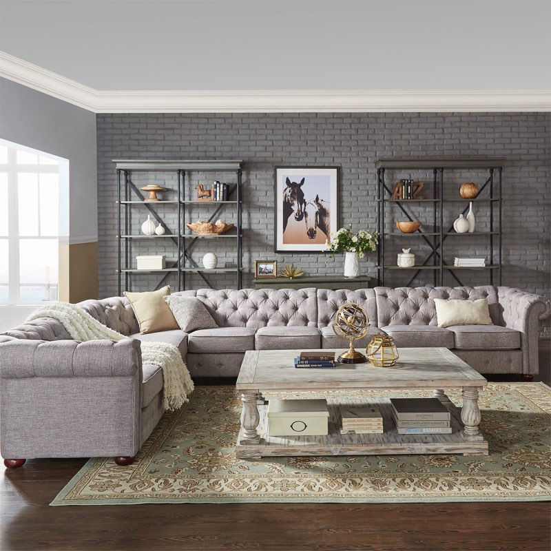 Beige Linen Tufted Corner Seat & Cushion & 1 wooden leg