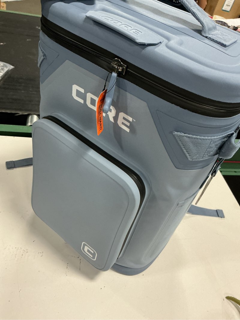 Condition photo showing Good Condition for core magnetic leak proof soft cooler with waterproof zipper | insulated bag portable ice chest box | best soft cooler for food & beverages for tailgating, car camping, travel, and family beach picnics steel blue 24 can