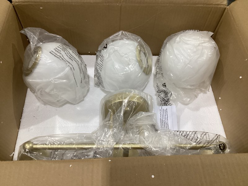 Condition photo showing Good Condition for gold vanity light for bathroom, modern bathroom light fixtures over mirror brushed gold vanity lights 3-light wall sconce with milky glass globe shade for mirror living room bedroom hallway gold 3-light