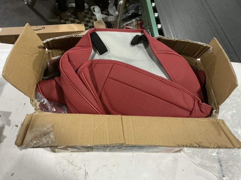 Condition photo showing As Is for martha red car seat covers full set, breathable leather automotive front and rear seat covers & headrest for comfortable driving, universal auto interior fit for most kinds of vehicles, cars martha red front pair and rear