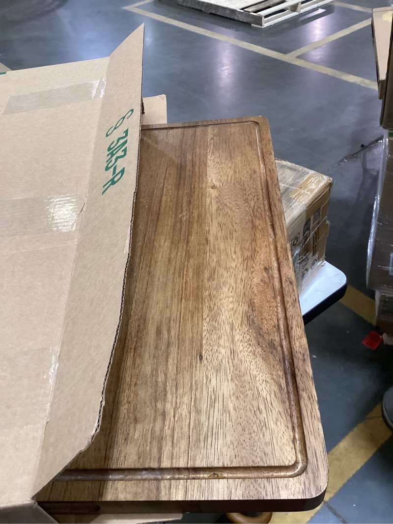 Condition photo showing As Is for Extra Large Acacia Wood Cutting Board for Kitchen, 24 x 18 Inch Large Butcher Block Chopping Board with Juice Groove, Thick Wood Cutting Boards Carving Board for Turkey Meat Vegetables BBQ