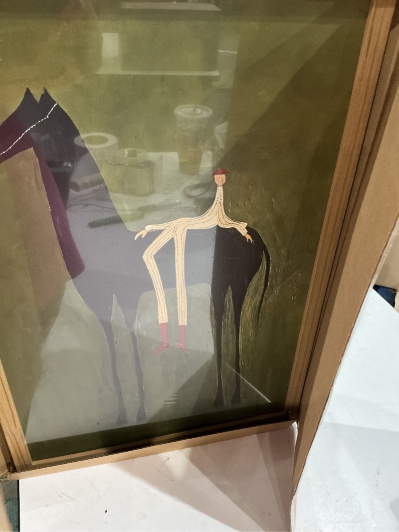 Condition photo showing Good Condition for abstract western cowboy wall art vintage horse rider wall decor painting, contemporary southwestern poster canvas print picture for living room bedroom 16x24 inch wood framed 24"l x 16"w horse