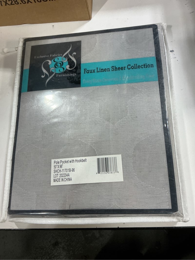 Condition photo showing New/Like New for HPD Half Price Drapes Patterned Linen Sheer Curtains for Living Room 50 X 96 (1 Panel), SHCH-11701B-96, Calais Tile Grey 50"W x 96"L (Pack of 1) Calais Tile Grey