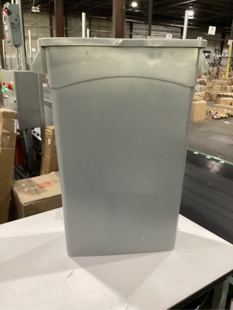 Condition photo showing New/Like New for continental 8322gy grey wall hugger waste receptacle without lid or handles, 23 gallon capacity