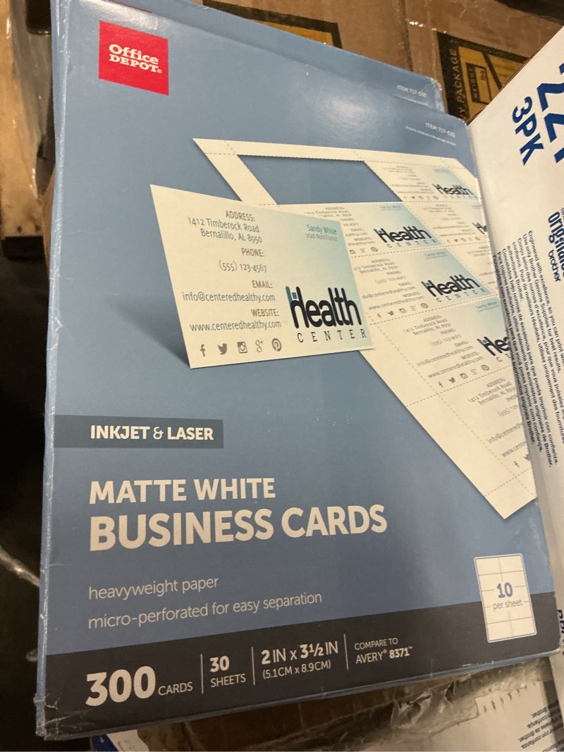 Condition photo showing New/Like New for office depot(r) laser/inkjet matte business cards, 2in. x 3 1/2in., white, box of 300