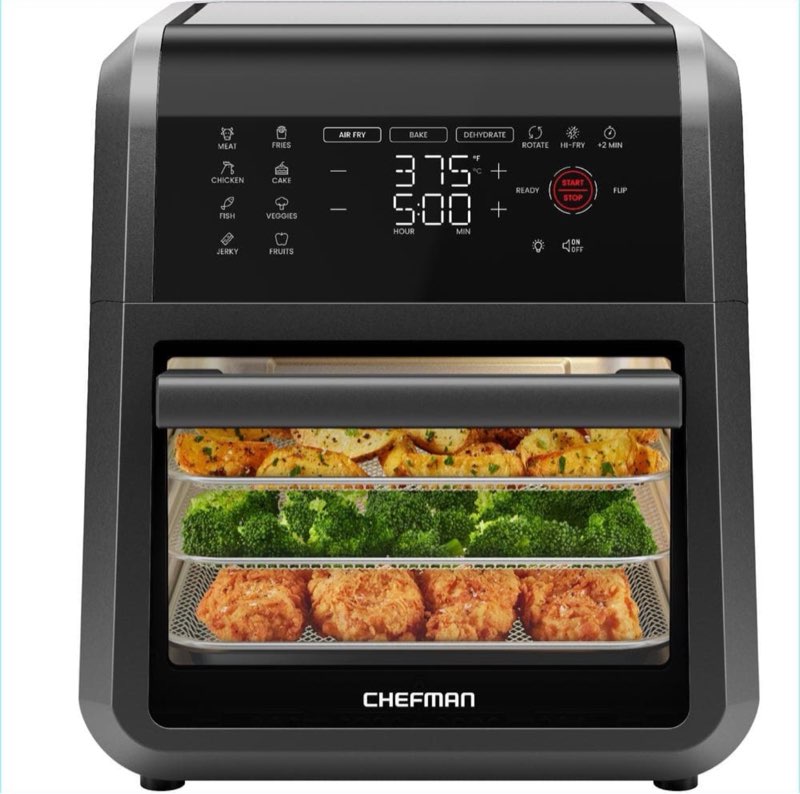 chefman 6-in-1 multifunctional air fryer oven w/ 12 qt capacity  digital touchscreen - black