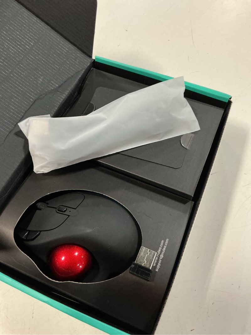 Condition photo showing New/Like New for nulea m501 wireless trackball mouse, rechargeable ergonomic, easy thumb control, precise & smooth tracking, 3 device connection (bluetooth or usb receiver), compatible for pc, laptop, mac, windows. a-red