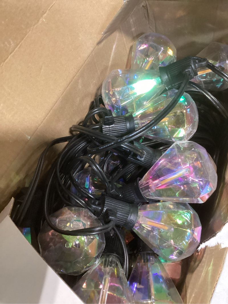 Condition photo showing Good Condition for Kawaya Outdoor String Lights 97 FT LED Patio with 48+1 Shatterproof Unique Diamond Edison Bulbs 2700K Dimmable IP65 Waterproof for Yard Porch Deck Balcony Bistro Cafe Diamond Edison - 97FT - 48 Bulbs