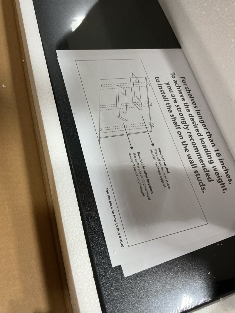 Condition photo showing New/Like New for welland 24 inch black mission floating shelves for wall, bathroom wall mount shelves, wood modern display shelves, book shelves,for bedroom,living room and kitchen 23 3/5" x 9 1/4" x 2"