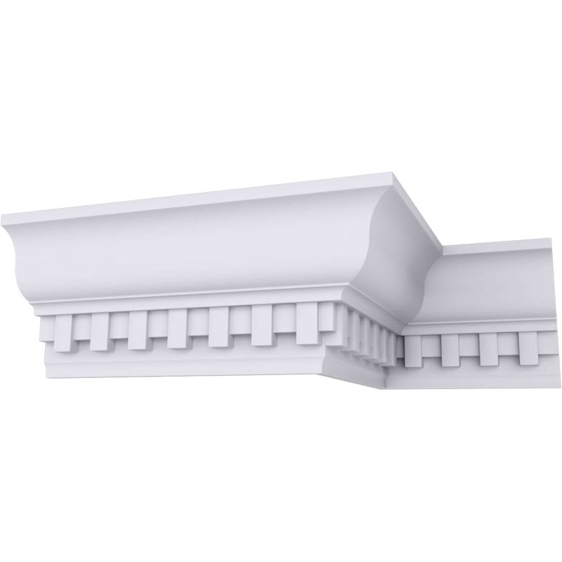 endurathane dentil crown moulding, 4 5/8\"h x 2 7/8\"p x 5 1/2\"f x 94 1/2\"l, (1 3/8\" repeat), factory