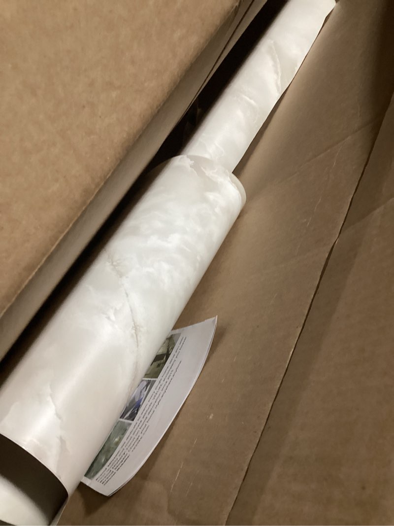 Condition photo showing As Is for VEELIKE Large Size 354''x32'' Cream Onyx Marble Contact Paper for Countertops Matte Marble Counter Top Peel and Stick Waterproof Marble Wallpaper for Kitchen Bathroom Self Adhesive Countertop Covering 32" x 354"