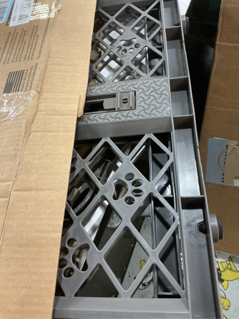 Condition photo showing Good Condition for mypet north states paws portable pet gate: 26-40" wide. pressure mount. no tools needed. made in usa, 23" tall, expandable, durable dog gates for doorways, fieldstone gray