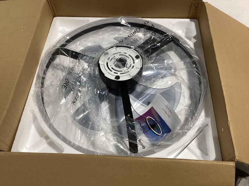 Condition photo showing Good Condition for volisun rgb ceiling fans with lights and remote, 20in low profile ceiling fans with lights flush mount, 3000k-6500k dimmable fandelier led fan light, black bladeless ceiling fans for bedroom black 20 inch