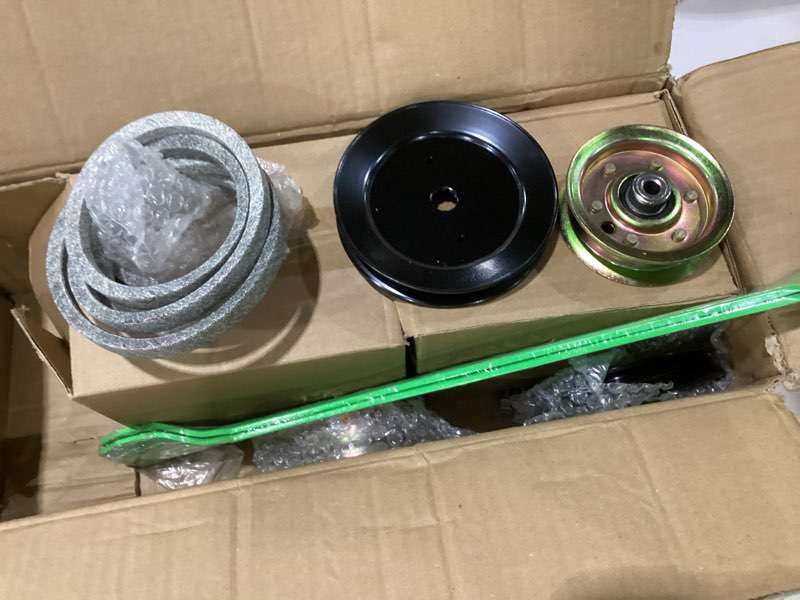 Condition photo showing As Is for 42 inch mower deck rebuild kit for cra ftsman husq varna lt1000 lt2000 includes 2 spindle 130794 2 blade 127843 2 idler 153535 1 idler 173438 1 idler 173437 1 be lt 21547082