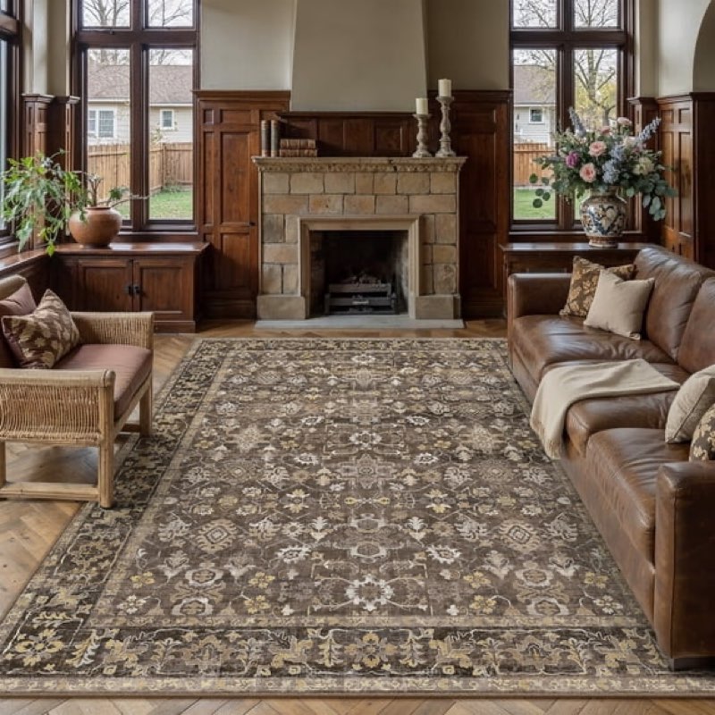  BERTHMEER 5'x7' Area Rugs for Living Room Vintage Brown Rugs for Bedroom Kitchen Non Slip Washable Carpets Oriental Distressed Home Office Dorm Dining Room Traditional Distressed Throw Rugs