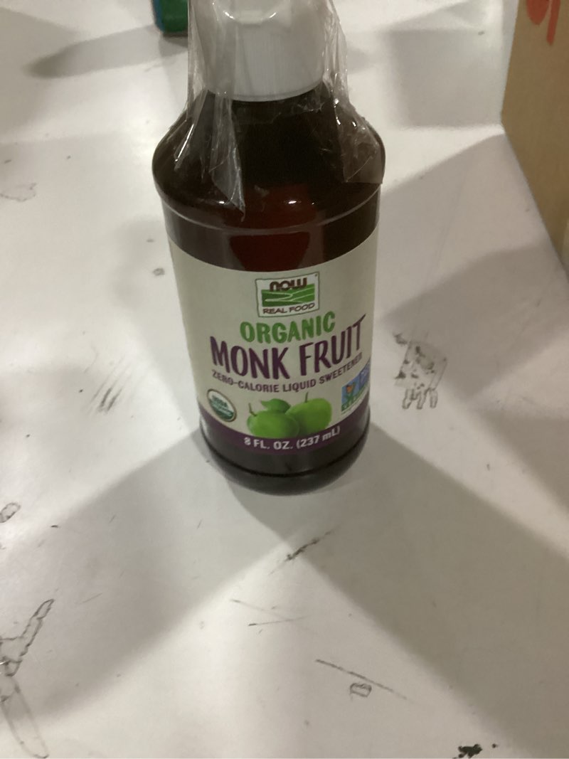 Condition photo showing New/Like New for NOW Foods, Certified Organic Monk Fruit Liquid, Zero-Calorie Liquid Sweetener, Non-GMO, Low Glycemic Impact, 8-Ounce 8 Ounce (Pack of 1)