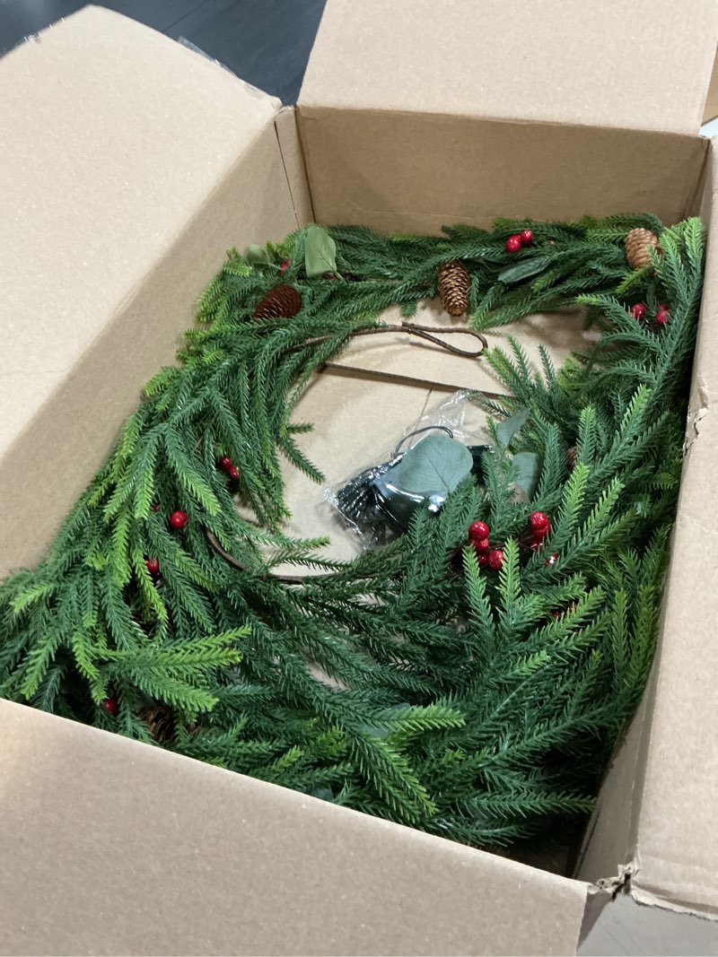 Condition photo showing As Is for 2PCS 9FT Christmas Decorations Cedar Garland, Realistic Soft Pine Wreath, Artificial Green Faux Ceda