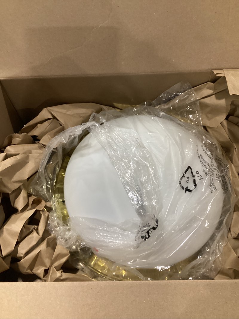 Condition photo showing As Is for F7194-10 Flush Mount with Easy Twist Satin Opal Glass, Polished Brass Finish