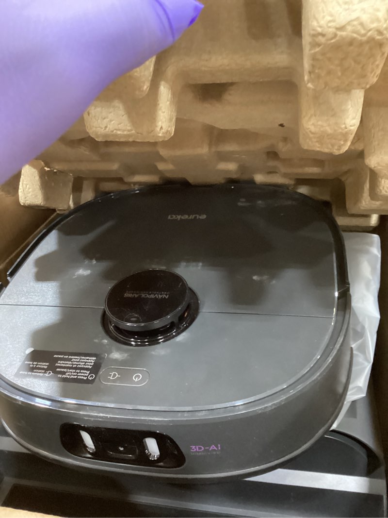 Condition photo showing As Is for Eureka J15 Ultra Self Emptying Robot Vacuum, 19,000 Pa Suction, Flex-Arm Mop Design, 167?Hot Water Mop Washing & 131°F Hot Air Drying, AI Obstacle Avoidance, Black Jet Black