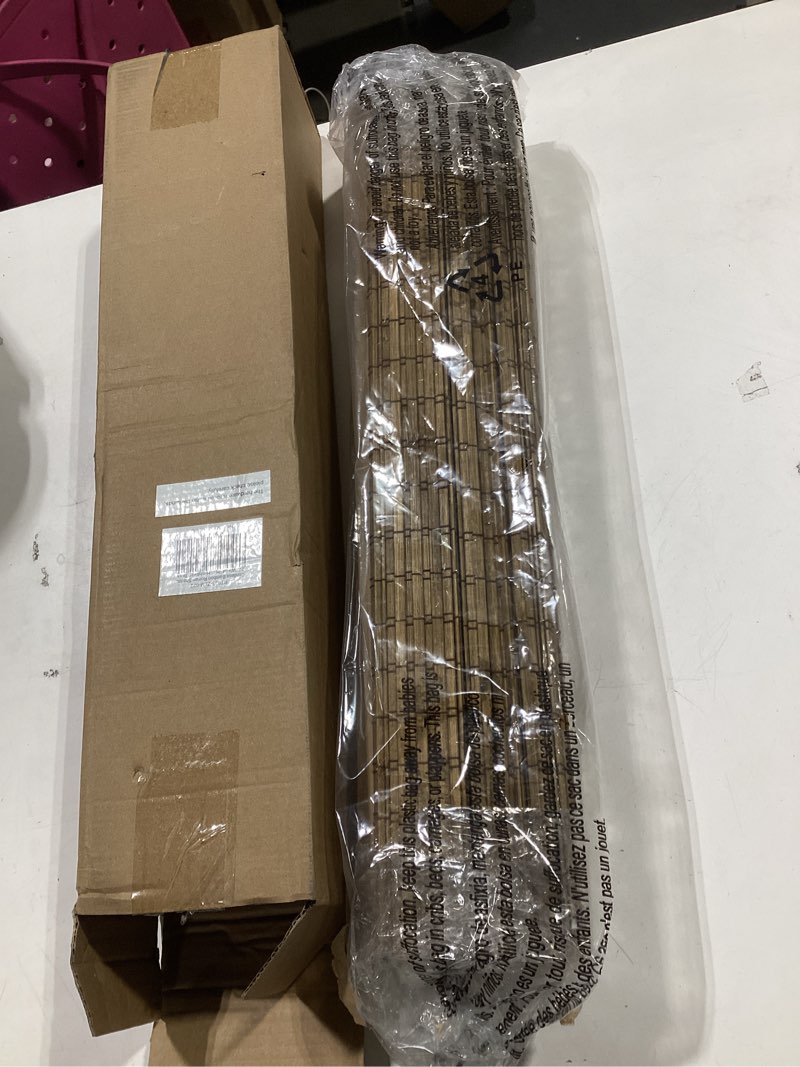 Condition photo showing New/Like New for lazblinds no tools no drill cordless bamboo roman shades, light filtering window treatment, roll up bamboo blinds for windows 22'' w x 64'' h, eastfield teak light filtering-eastfield teak 22" w × 64" h