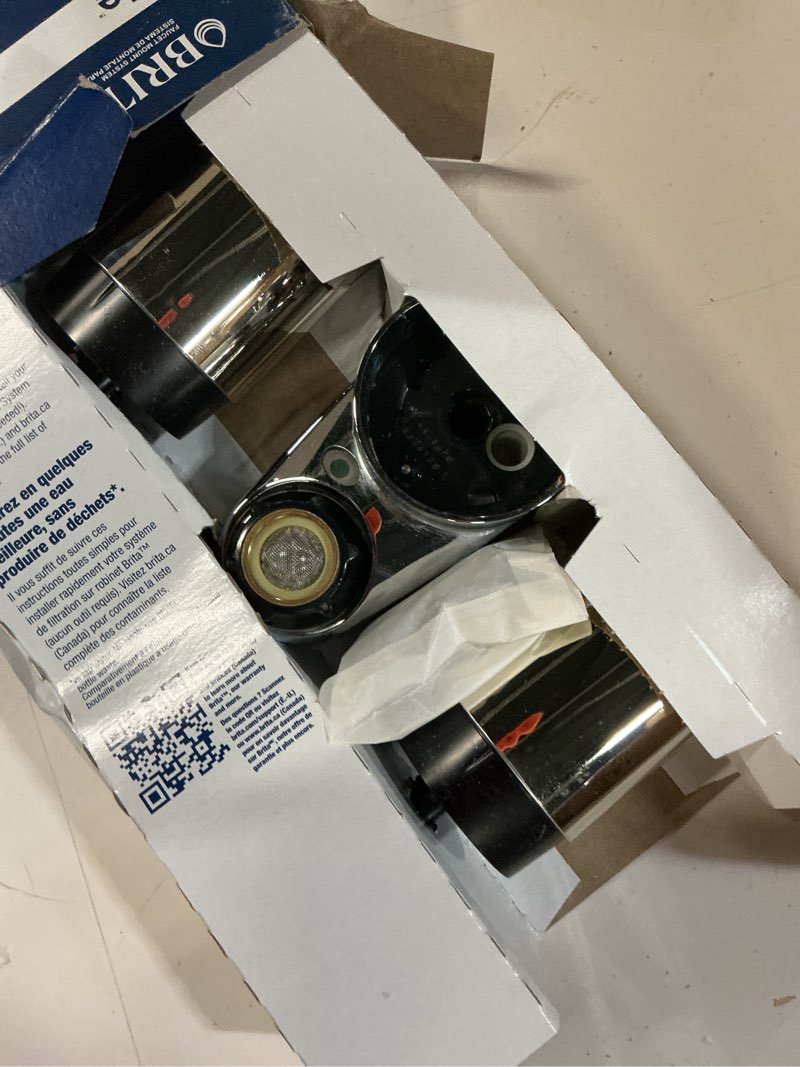 Condition photo showing New/Like New for brita faucet mount water filter system, chrome, no-wait filtration, easy install, multi-use tap water filter for kitchens, bathrooms & small spaces 1 faucet mount + 2 filters