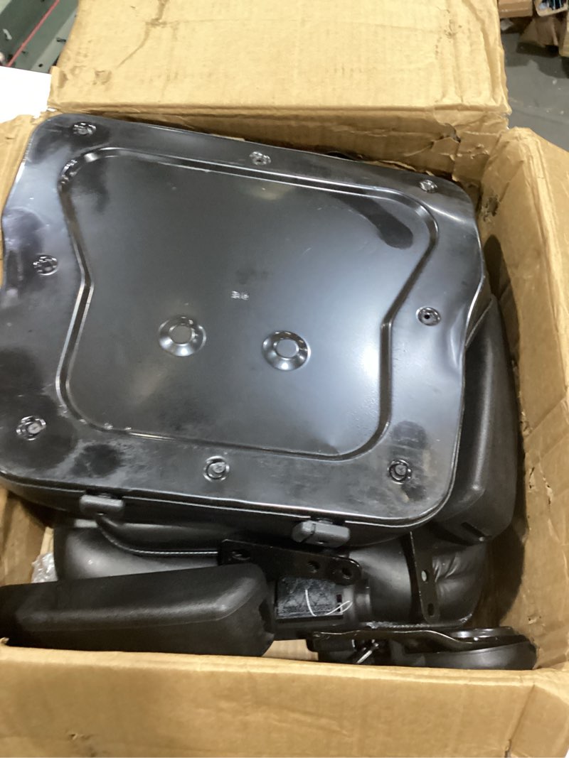 Condition photo showing Good Condition for universal forklift seat with retractable safety belt, tractor seat adjustable back headrest armrests, garden lawn mower seats fit for skid loader excavator, backhoe dozer et safety belt+armrest