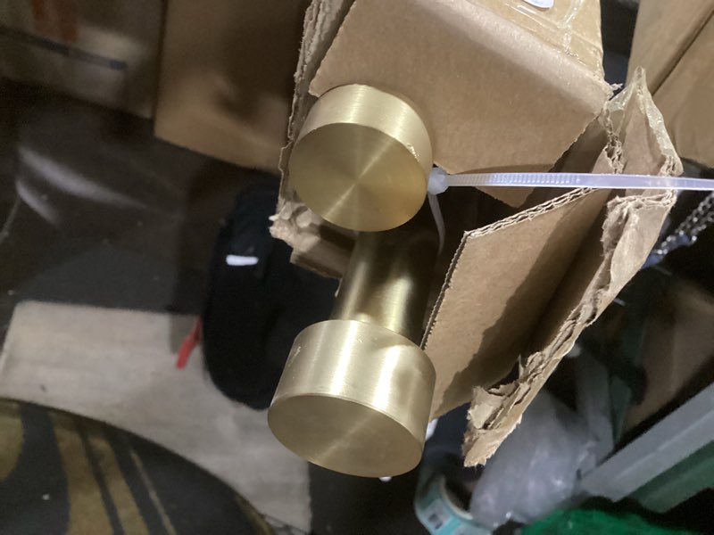 Condition photo showing Good Condition for double curtain rods with aluminum end cap and full surround brackets,1"front and 5/8" back rod,adjustable between 36 to 72 inches (3-6 feet), warm gold double window drapery rod 36-72" warm gold