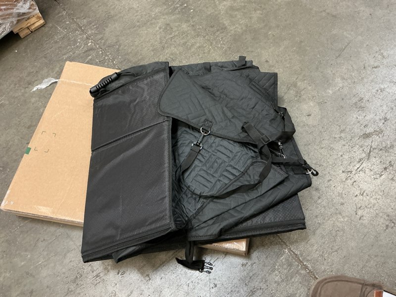 Condition photo showing As Is for Dog Car Seat Cover Back Seats Protector, Backseat Extender Hard Bottom Rear Seat Pet Cover for Dogs, Waterproof Carseat Covers Dog Hammock Travel Accessories for Car,SUV,Truck For Cars/ Mid-Size SUV/ Small Truck Black with Hard Bottom