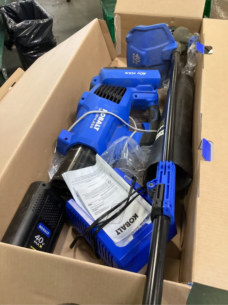 Condition photo showing As Is for Kobalt Gen4 40-volt Cordless Battery String Trimmer and Leaf Blower and 4.0 Ah 
